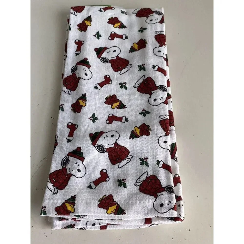 2 Pack Peanuts Snoopy Woodstock Puffy Coat Christmas Kitchen Towels 16 X 26